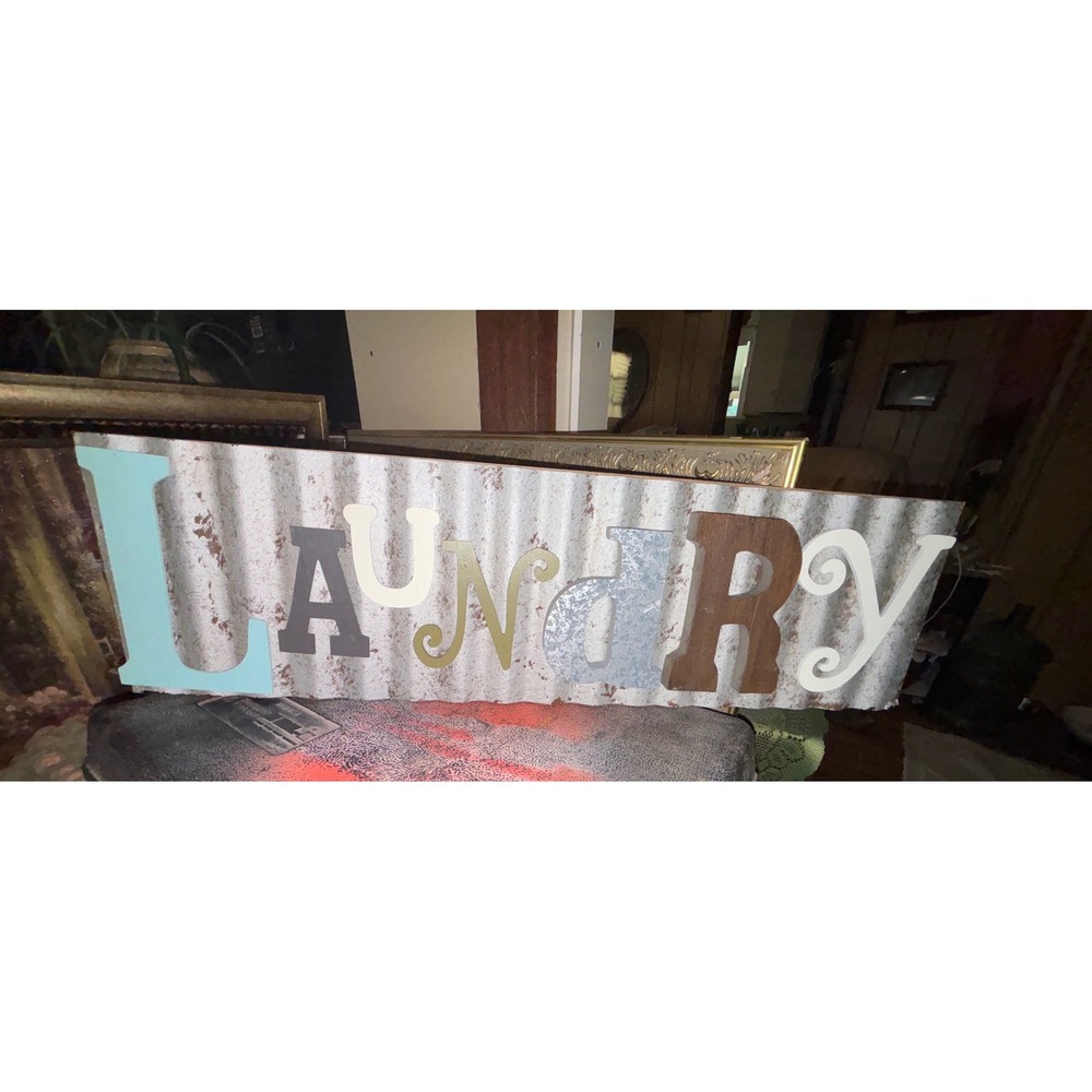Hobby Lobby Rustic Laundry Metal Wood Wall Sign Farmhouse Decor Corrugated Large